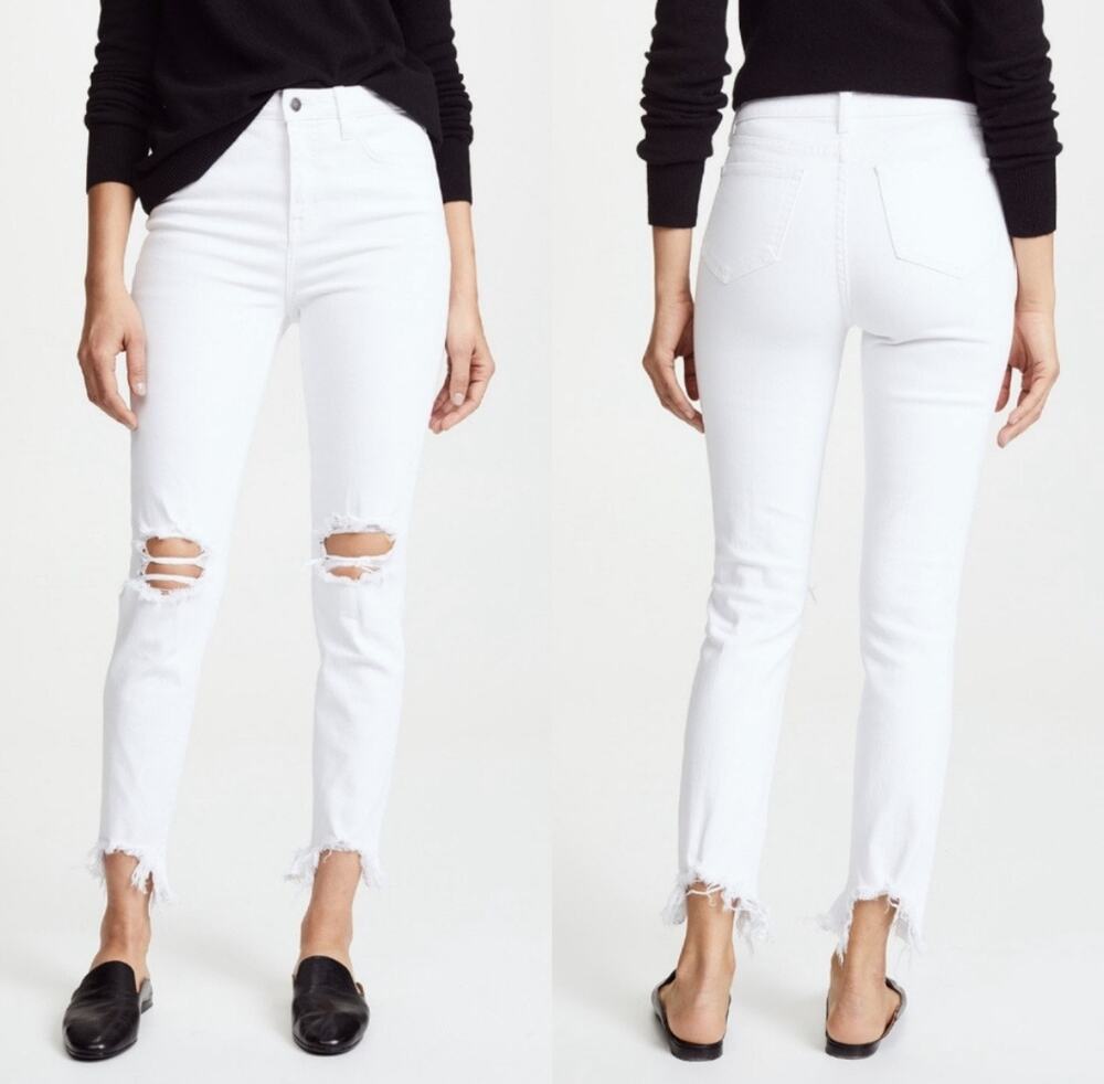 L’agence White Distressed High Line Skinny Jeans Size 25 Ripped Knee Denim